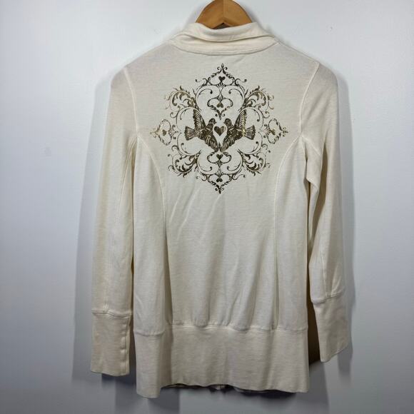 Love by Design Jacket Women M Cream Gold Metallic Graphic Long Line Y2K Spring - Picture 2 of 7